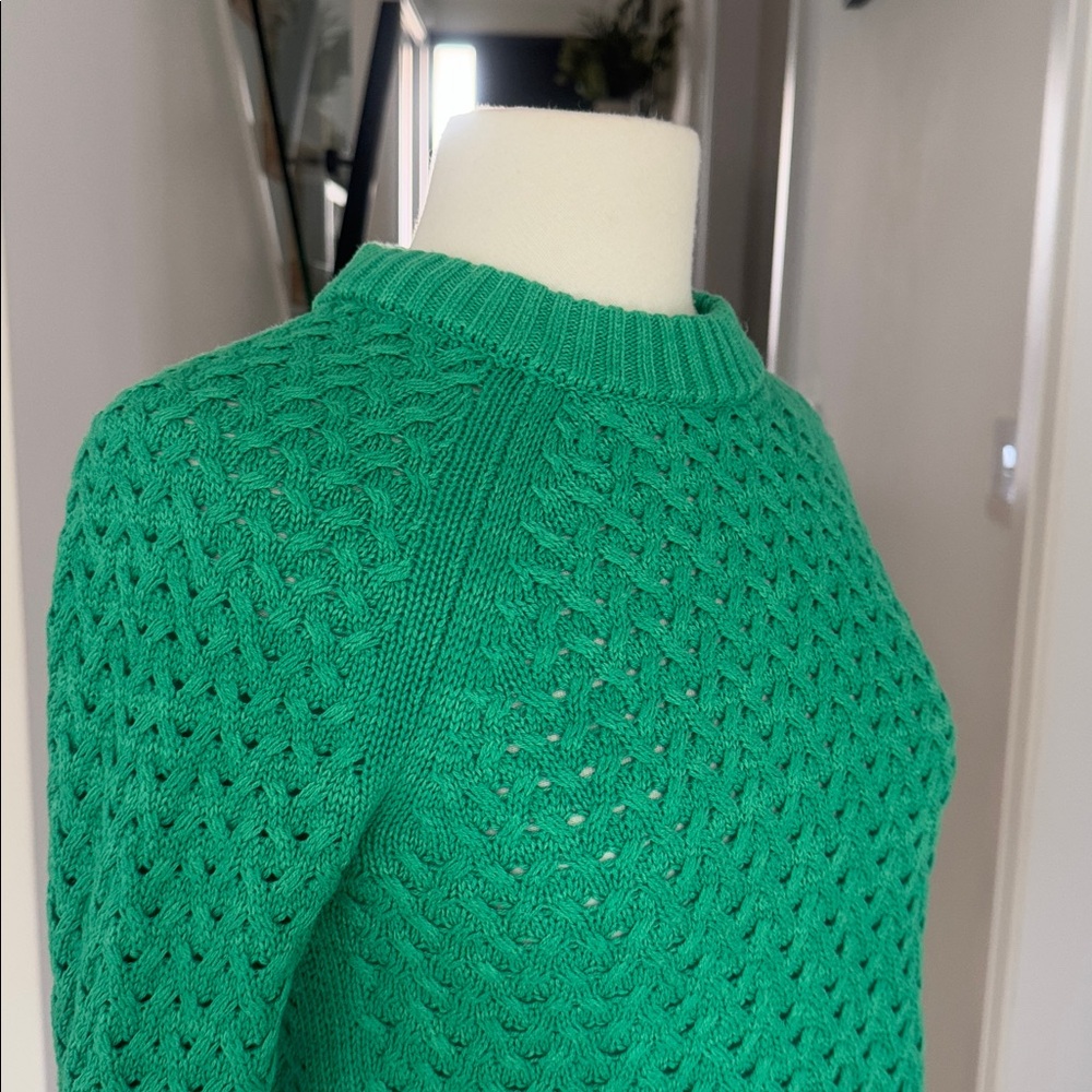 Alice + Olivia Leta Textured Vibrant Green Crew Neck Sweater XS - Picture 3 of 6